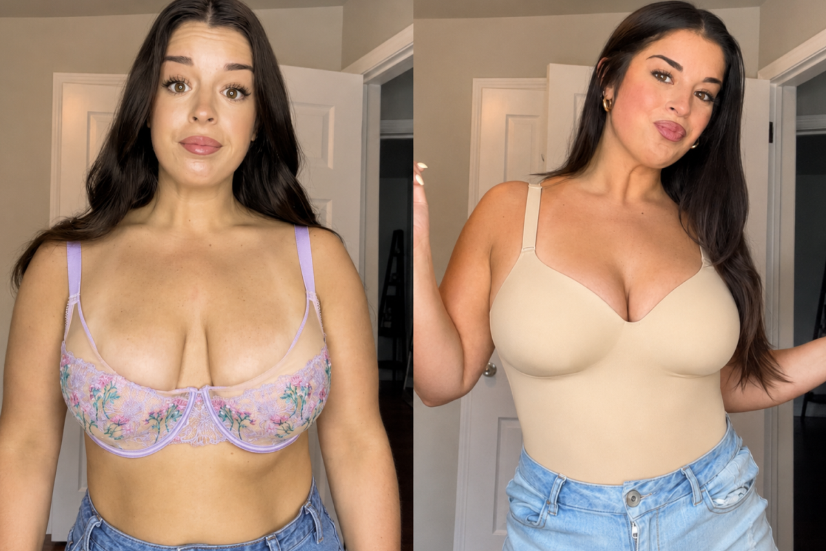 Before and after: uncomfortable underwire bra vs. Shapermint cami